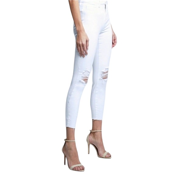 L'AGENCE Jeans Lagence Margo High Rise Skinny Ripped Knee White Denim Jeans Poshmark